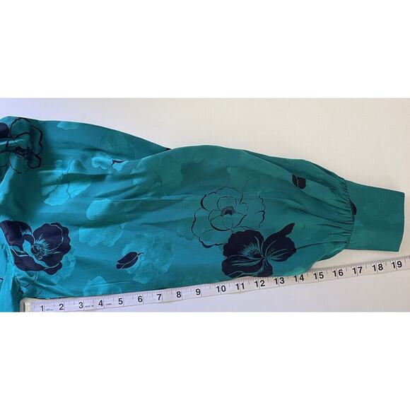 1980s Francesca Of Damon Starington Green Silk Floral Dress Long Sleeve Sz 10 - Picture 4 of 6